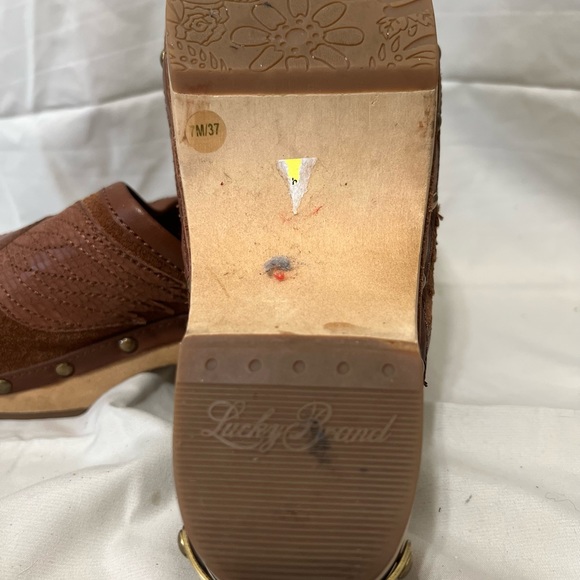 LUCKY BRAND WOMENS LEATHER AND WOOD CLOG Size 7 - Picture 5 of 7
